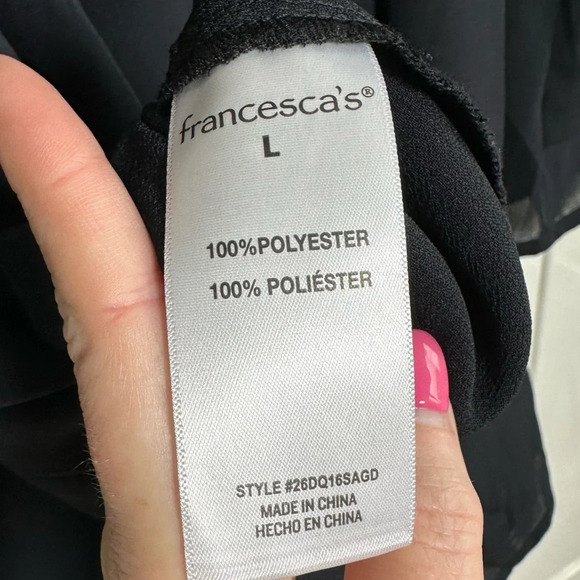 NWT Francesca’s Mi Ami Black Keyhole Wrap Dress Chiffon Sheer Sleeves Large Mock - Picture 14 of 15